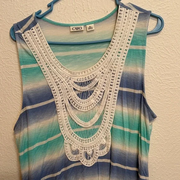 📛📛📛BOGOHO📛📛📛Cato Aqua and Navy Striped Hi-Low Tank Top - Picture 2 of 7